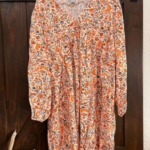 Old Navy Orange Floral Long Sleeve Dress